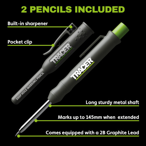 Tracer Deep Hole Carpenter Pencil Twin Pack | 2 x Construction Pencil 1