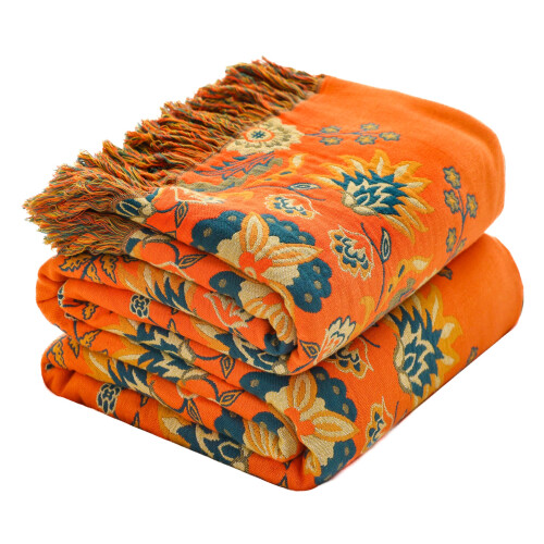 Doublesided Sofa Large Bed Throw BlanketBohemian Burnt Orange Bedsprea
