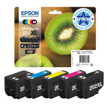 Epson 202XL Kiwi Genuine High Yield Multipack, 5-colours Ink Cartridges, Claria Premium Ink