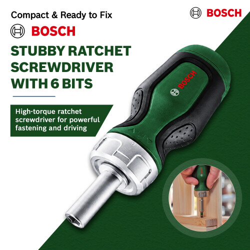 Bosch Bosch Stubby Bit Ratchet Screwdriver + 6 Bits 1