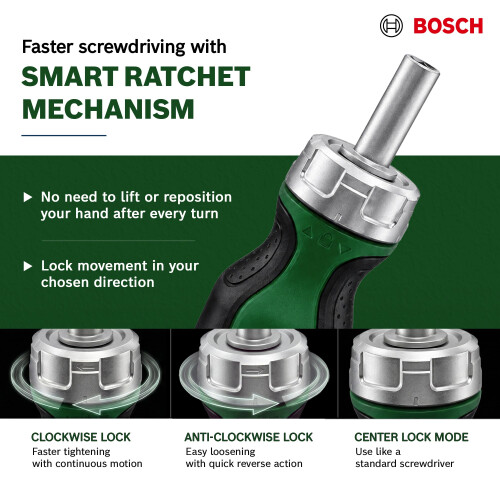 Bosch Bosch Stubby Bit Ratchet Screwdriver + 6 Bits 2