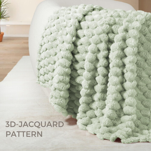 Whale Flotilla Soft 3D Jacquard Fleece Throw Blanket for Sofa Sage Gre 2