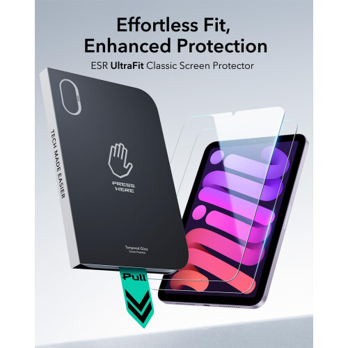ESR 2 Pack Screen Protector for iPad Mini 7th(A17 Pro)/6th Gen, 9H Glass 2