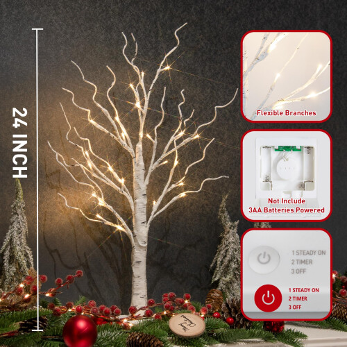 Vanthylit Set of 4 White Christmas Tree with Lights 2FT 2