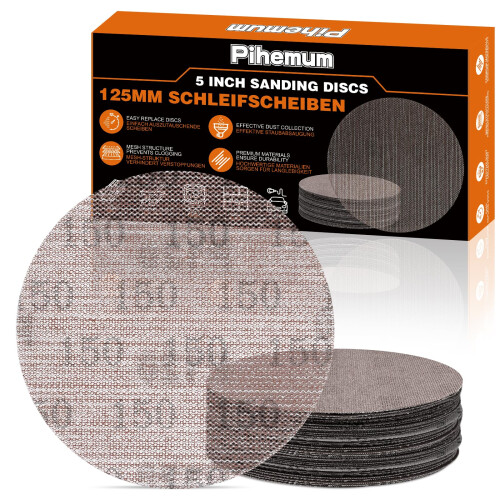 pihemum 50 Pcs Mesh Sanding Discs 125mm 150 Grit