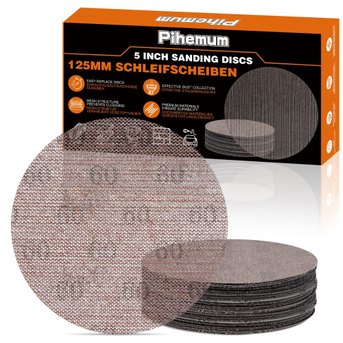 pihemum 50 Pcs Mesh Sanding Discs 125mm 60 Grit