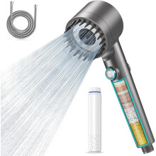 MEKO High Pressure Filter Shower Head for Hard Water UK,1.5m Hose,3+1 Modes