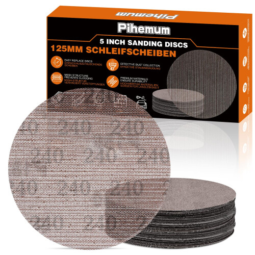 pihemum 50 Pcs Mesh Sanding Discs 125mm 240 Grit