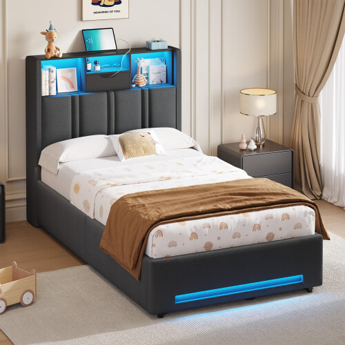 DICTAC 3ft Single Ottoman Storage Bed with RGB LED Lighting Upholstere 2