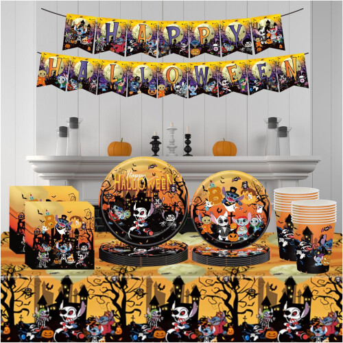 70Pcs Halloween Party Tableware Halloween Plastic Table ClothPaper Pla 2