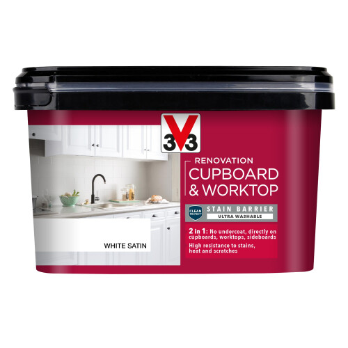 V33 Renovation Cupboard & Worktop Paint, White Satin, 2L 1