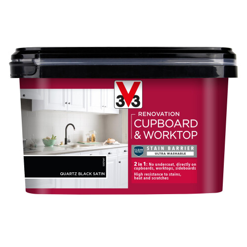 V33 Renovation Cupboard & Worktop Paint, Quartz Black Satin, 2L 1