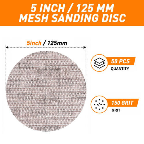 pihemum 50 Pcs Mesh Sanding Discs 125mm 150 Grit 1