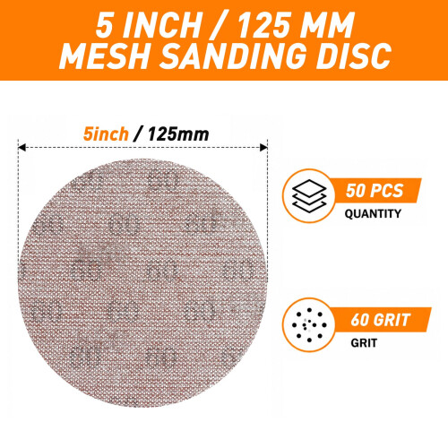 pihemum 50 Pcs Mesh Sanding Discs 125mm 60 Grit 1