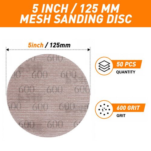 pihemum 50 Pcs Mesh Sanding Discs 125mm 600 Grit 1