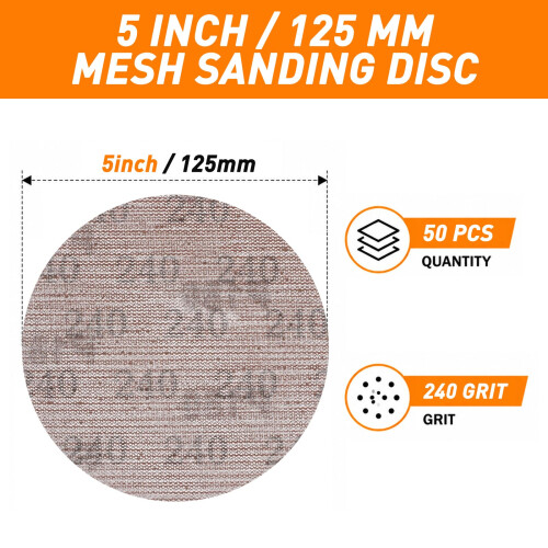 pihemum 50 Pcs Mesh Sanding Discs 125mm 240 Grit 1
