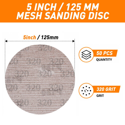 pihemum 50 Pcs Mesh Sanding Discs 125mm 320 Grit 1