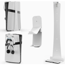 Wall Mount Stand for Slim Disc and Digital Gaming Consoles, Steel Holder with Controller and Headset Hooks, White