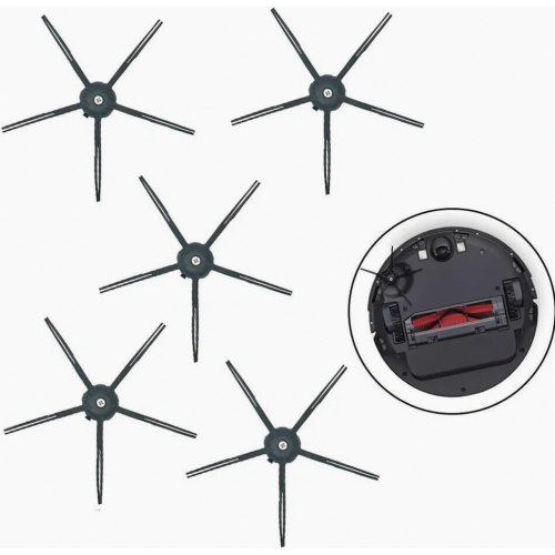 5 Pack 5 Arm Soft Silicone Side Brushes Compatible with S5 Max, S6 MaxV, S6 Pure, T6, E2 and E35, Black