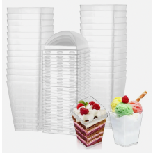 50 Reusable Dessert Cups with Lids, 160ml Square Dessert Pots for Pudding, Mousse and Parties