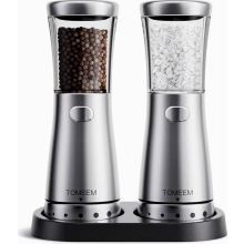 Electric Salt and Pepper Grinders Set of 2, Stainless Steel, Rechargeable, LED Light, Adjustable Ceramic Mill