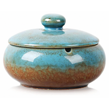 Lidded Ceramic Ashtray for Outdoor Use, Windproof Handmade Design for Home, Office and Smokers