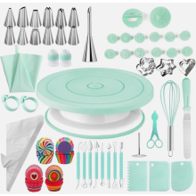 Rotating Cake Stand and Decorating Accessories Set, Green, Compatible with Standard Baking Tools for Beginners