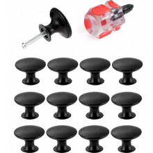 Black Furniture Knobs, 12 Pack 30mm Round Cabinet Handles with Screws for Kitchen Cupboard Doors and Drawers