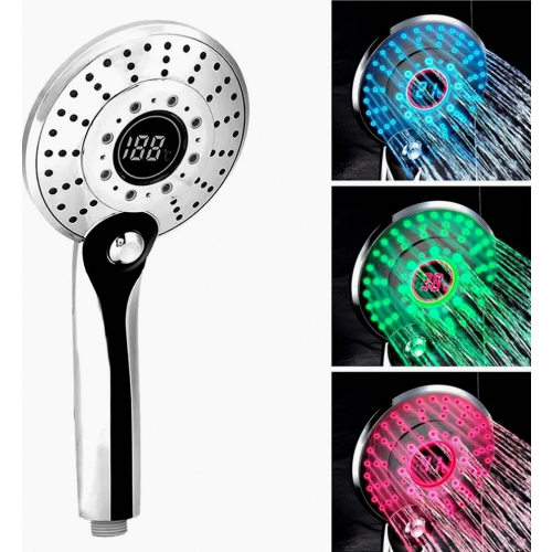 LED Handheld Shower Head with Temperature Display, 3 Colour Changing Lights and Temperature Control