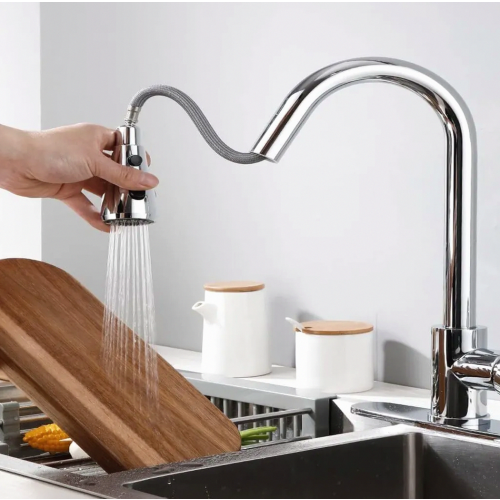 3-Mode Pull-Out Kitchen Faucet Spray Head Replacement, Chrome Nozzle Compatible with Standard Faucets 2