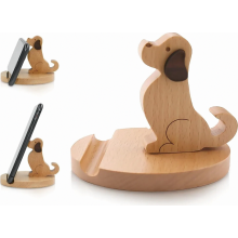 Wooden Dog Phone Stand, Novelty Desktop Mobile Holder and Decorative Desk Organiser for Home