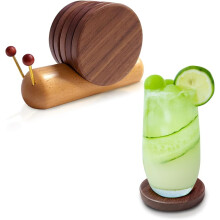 5 Piece Snail Coasters Cute Natural Wood Drink Coasters with Holder for Coffee Table
