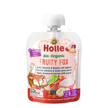 Holle Fruity Fox - Pouch Apple, banana & berries with yogurt, pack of