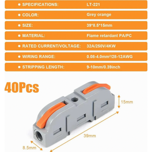 40 Piece Lever Wire Connectors, 4 mm2 Cable Terminals for Electrical DIY Projects and Repairs 1