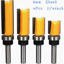 4 Piece 8mm Shank Flush Trim Router Bit Set, Copying, Straight and Groove Cutters, Steel for Woodworking