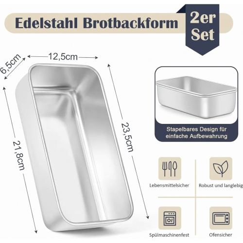 2 Pack Stainless Steel Loaf Pans, Rectangular Bread Baking Tins for Bread and Cakes, Dishwasher Safe 1