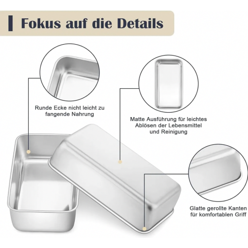 2 Pack Stainless Steel Loaf Pans, Rectangular Bread Baking Tins for Bread and Cakes, Dishwasher Safe 2