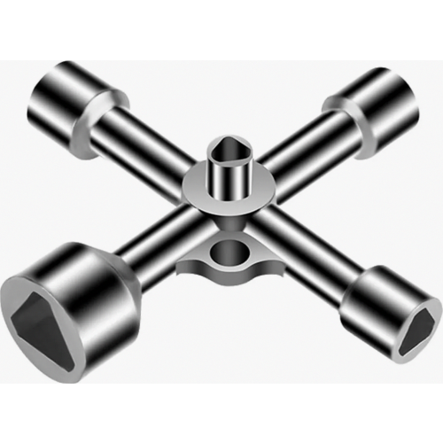 4-Way Triangular Key, 5 Sizes, Universal Tool for Control Cabinets, Gas and Water Meters, Robust Silver Finish