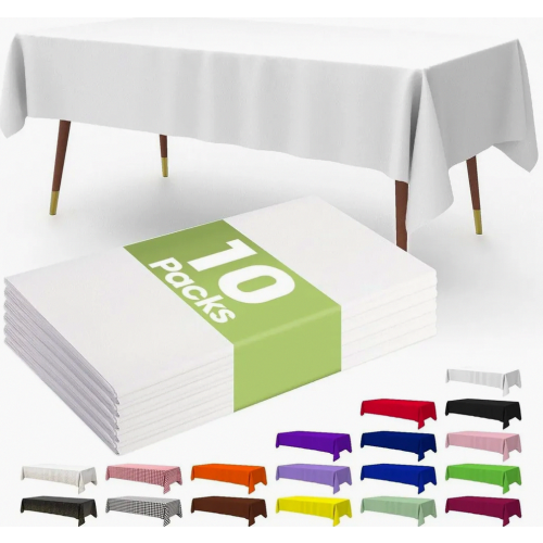 Disposable Plastic Tablecloths, 10 Pack, 137.2 x 274.3 cm, White Rectangular Covers for Parties, Leak Resistant