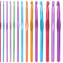 14-Piece Crochet Hook Set, Colourful Aluminium Hooks, 14 Sizes from 2 to 10 mm, Knitting Tools