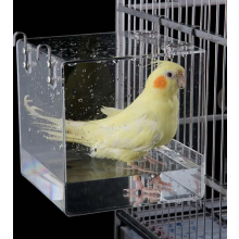 Hanging Bird Bath for Small Birds, Transparent Acrylic Bath House with Hook for Bird Cages