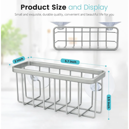 Kitchen Sink Sponge Holder, Dish Sponge Caddy, Compact Draining Rack, Matte Silver for Home Kitchens 1