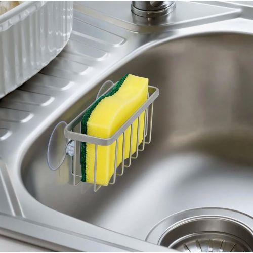 Kitchen Sink Sponge Holder, Dish Sponge Caddy, Compact Draining Rack, Matte Silver for Home Kitchens 2