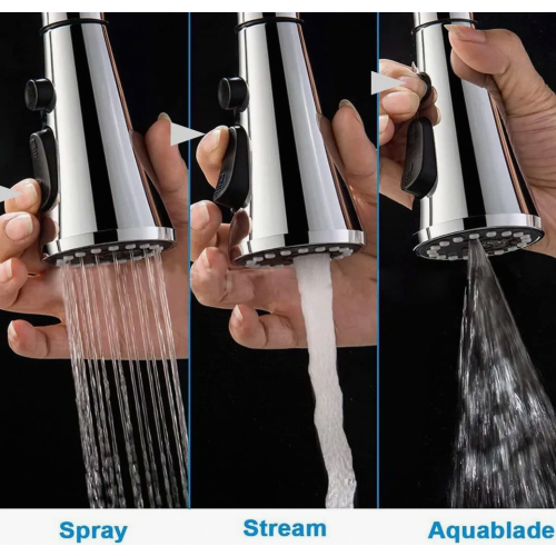 3-Mode Pull-Out Kitchen Faucet Spray Head Replacement, Chrome Nozzle Compatible with Standard Faucets 1
