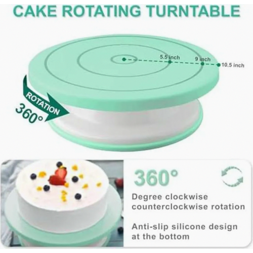 Rotating Cake Stand and Decorating Accessories Set, Green, Compatible with Standard Baking Tools for Beginners 2