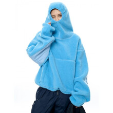 (Blue) Casual Windproof Hooded Sherpa Fleece Sweatshirt Thick Warm Loose Fit Top for Women