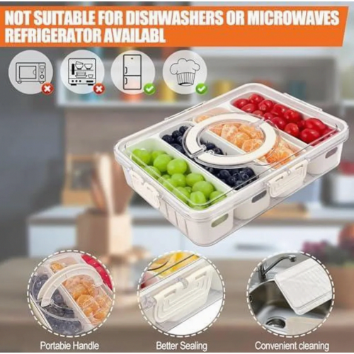 Contenitore per snack a prova di perdite con 8 scomparti e coperchio, organizer riutilizzabile per frutta, noci e biscotti. 1