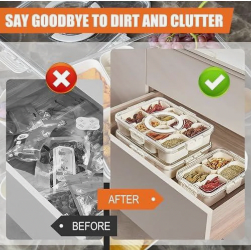 Contenitore per snack a prova di perdite con 8 scomparti e coperchio, organizer riutilizzabile per frutta, noci e biscotti. 2