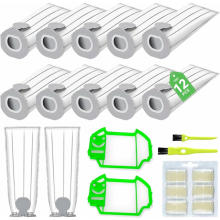 Set di ricambio composto da 12 sacchetti per aspirapolvere con 2 filtri HEPA, 6 pastiglie profumate e 2 spazzole multiuso.
