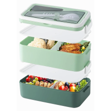 Contenitore per il pranzo Bento a prova di perdite per adulti, a 2 livelli, da 1600 ml, con scomparti, senza BPA, verde.
